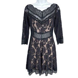 Free People 1/2 Sleeve V-Neck Dark Navy Lacey Affair Dress Size S